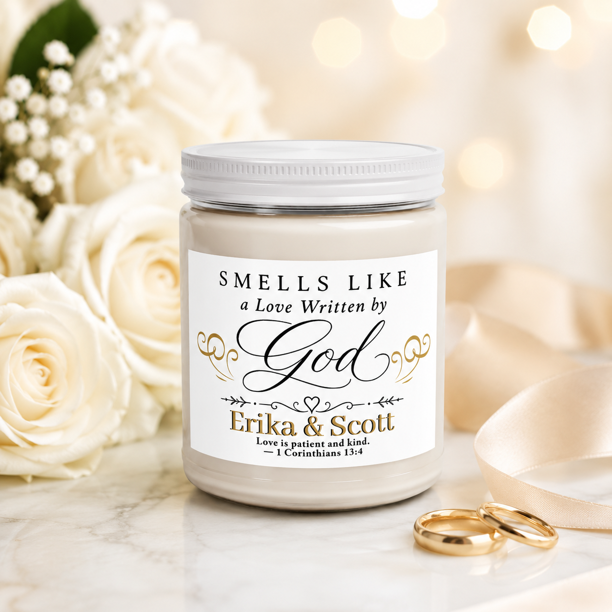 Love Written by God candle names — personalized Christian anniversary gift | The Faith World