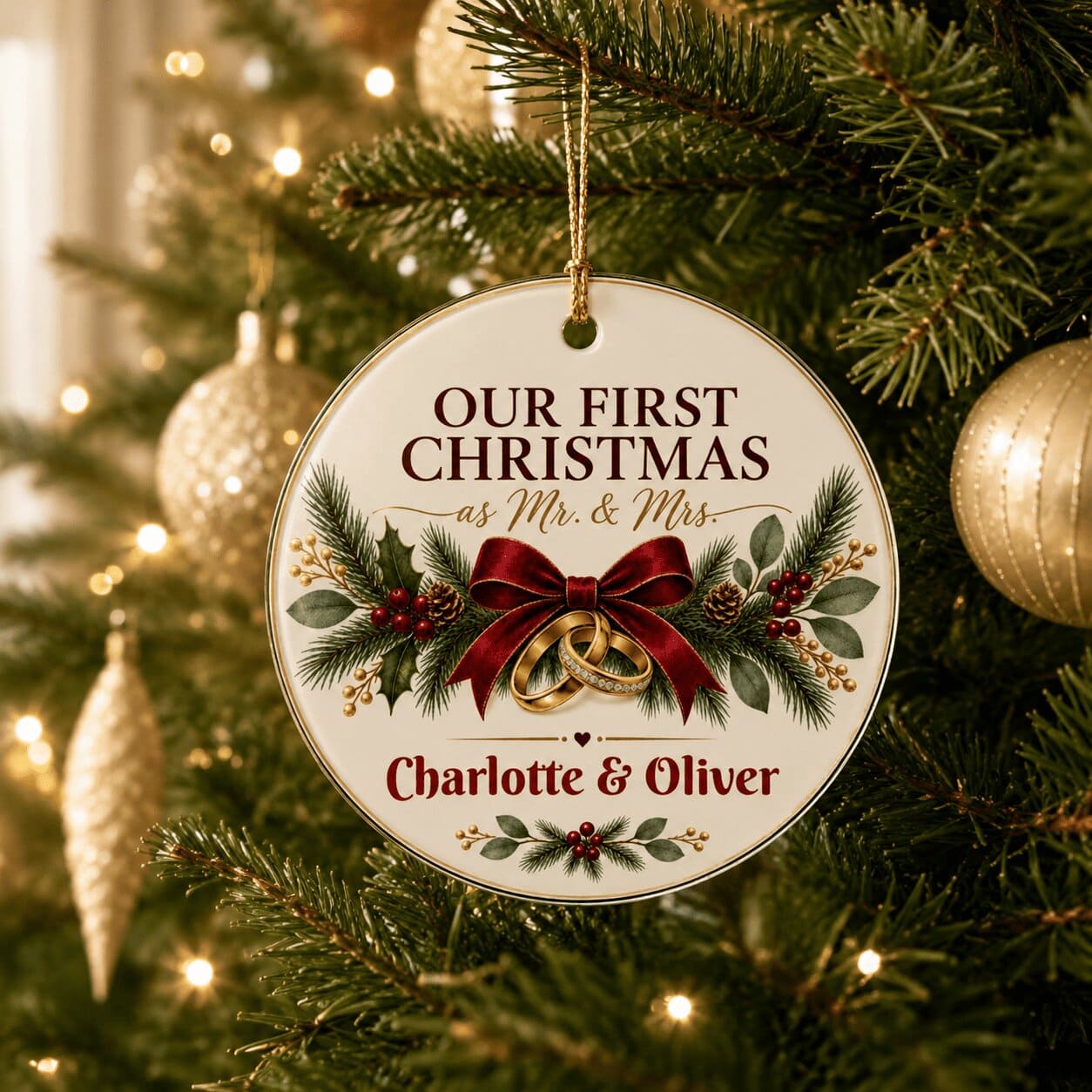 First Christmas Mr. & Mrs. Ornament — Personalized Wedding/Newlywed Holiday Keepsake
