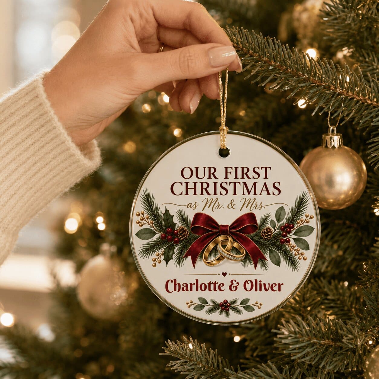 First Christmas Mr. & Mrs. Ornament — Personalized Wedding/Newlywed Holiday Keepsake