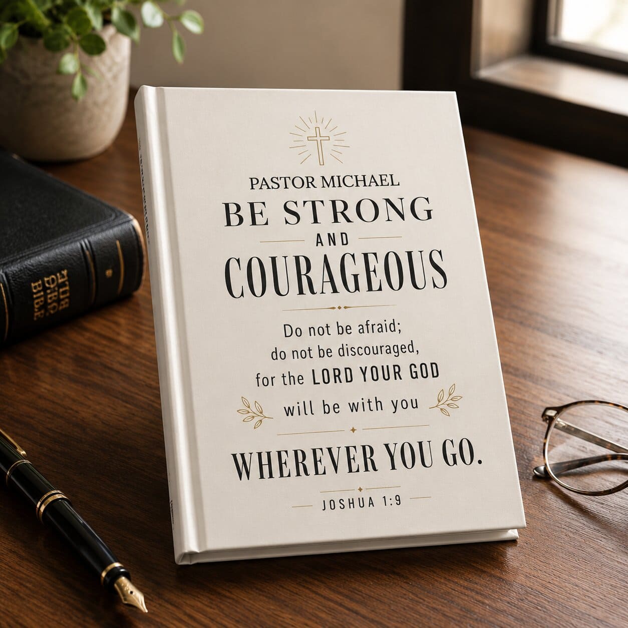 Be Strong and Courageous Pastor Journal — Personalized Joshua 1:9 Appreciation Gift