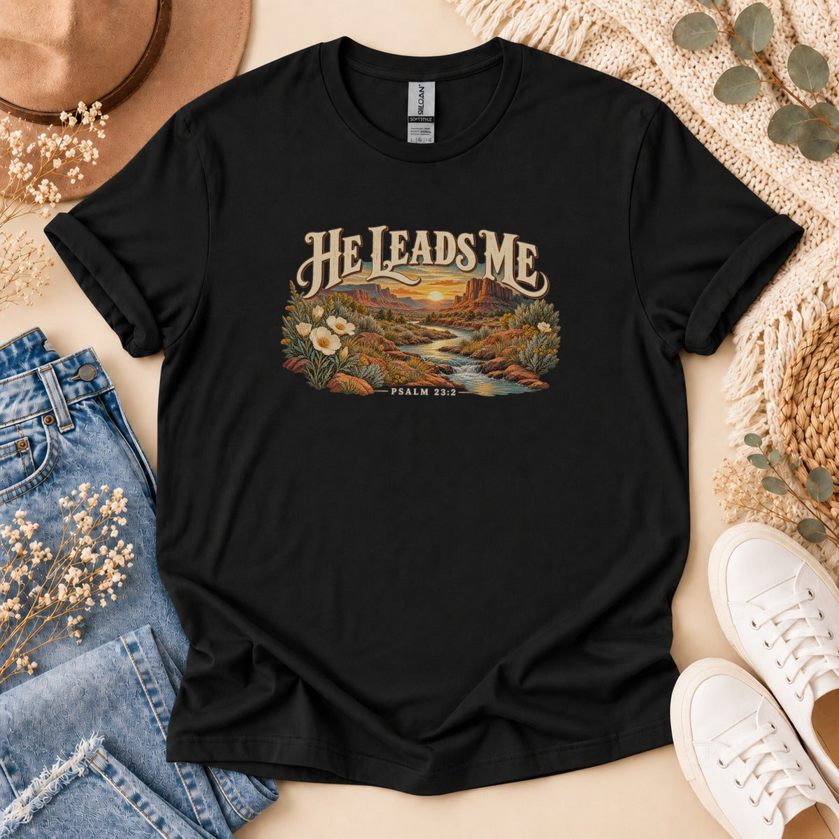 He Leads Me Western Desert T-Shirt