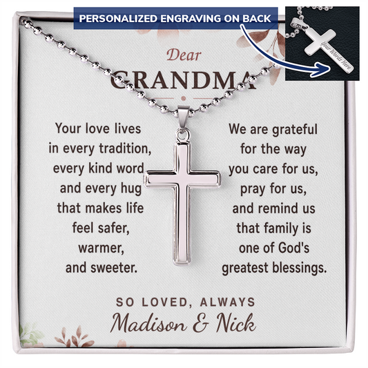 Personalized Cross Necklace for Grandma with Ball Chain – Christian Grandmother Gift