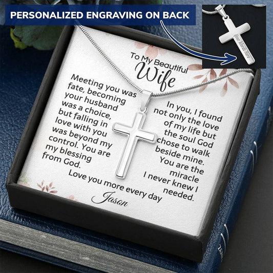 Engraved cross necklace — personalized Christian gift for wife | Nordenzi