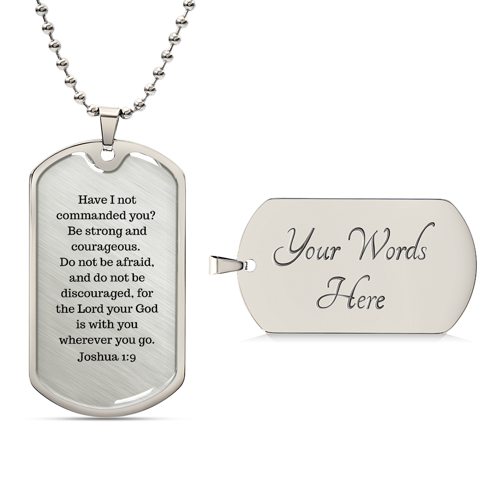 Luxury Christian dog tag necklace with Joshua 1:9 engraving — faith gift for him | Nordenzi