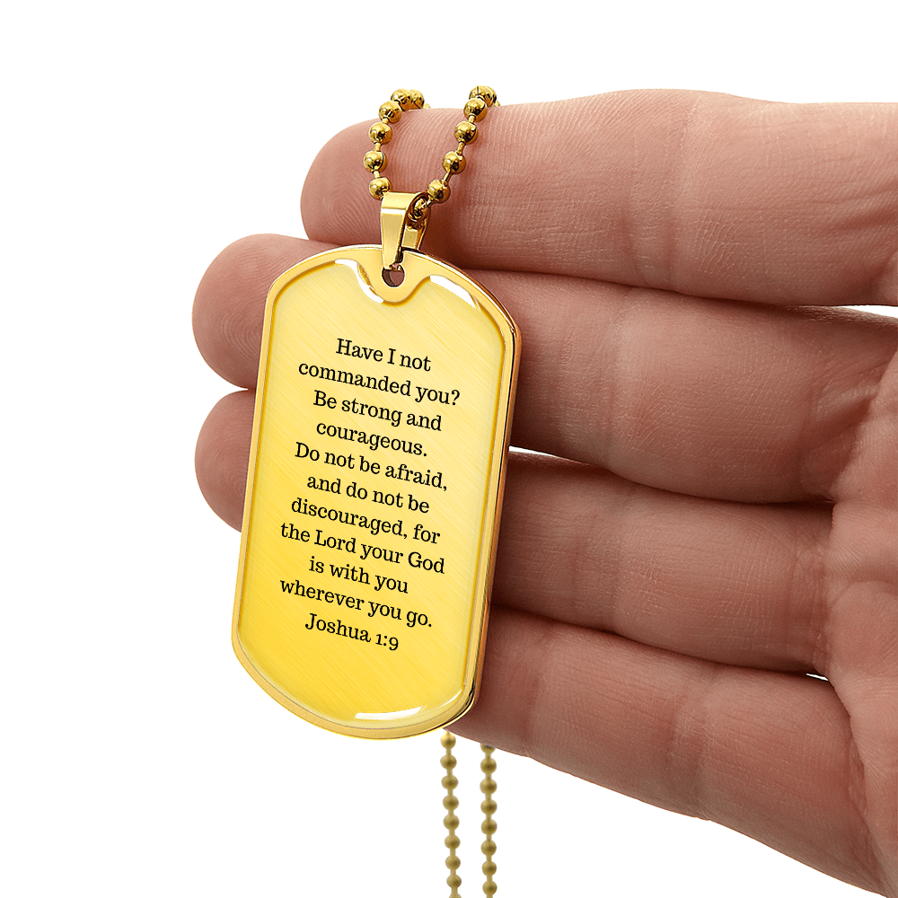 Luxury Christian dog tag necklace with Joshua 1:9 engraving — faith gift for him | Nordenzi
