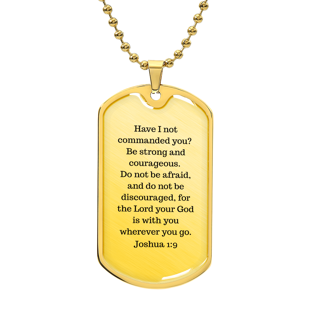 Luxury Christian dog tag necklace with Joshua 1:9 engraving — faith gift for him | Nordenzi