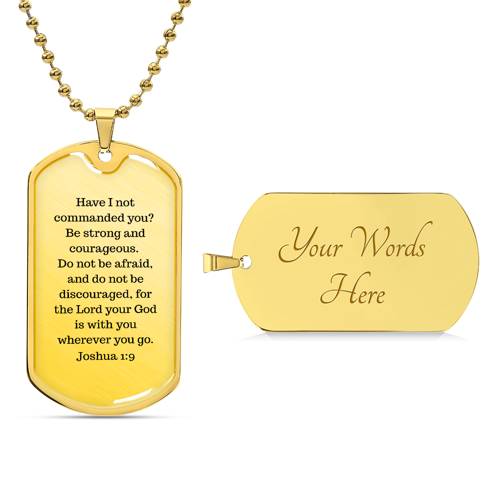 Luxury Christian dog tag necklace with Joshua 1:9 engraving — faith gift for him | Nordenzi
