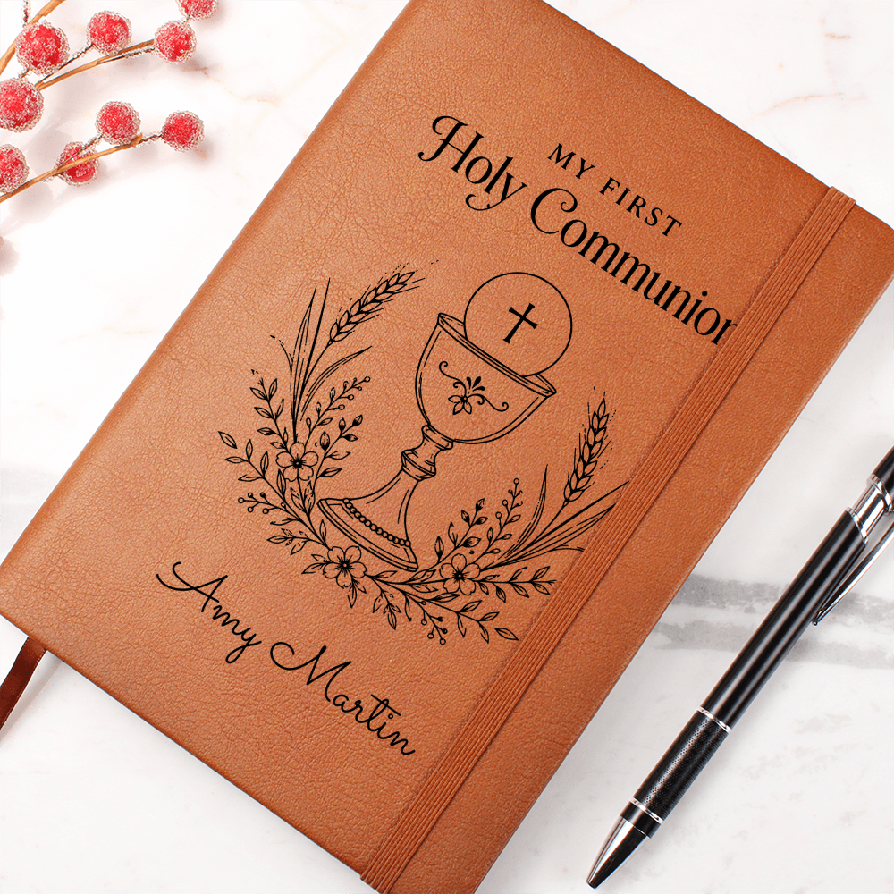 My First Holy Communion Journal — Personalized Keepsake with Chalice & Wheat Wreath Design