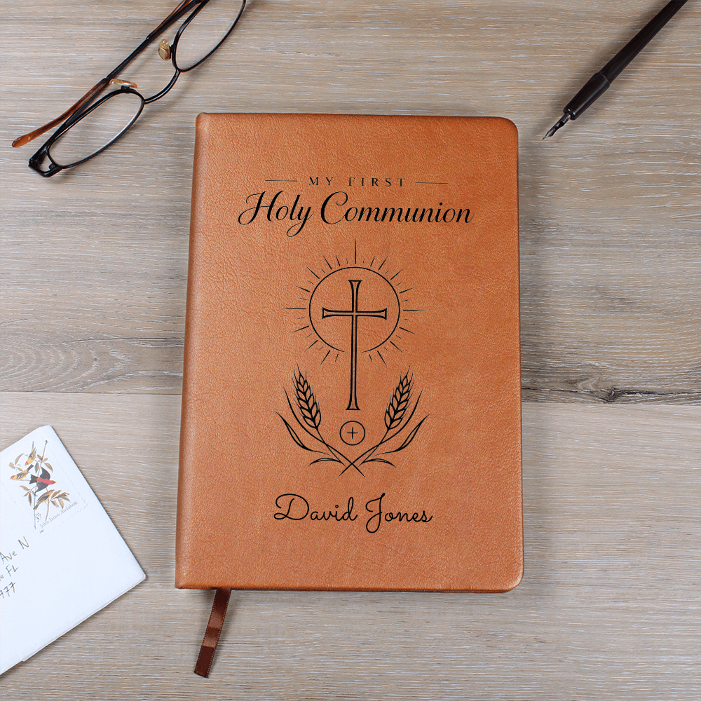 My First Holy Communion Journal — Personalized Keepsake with Radiant Cross & Wheat Design