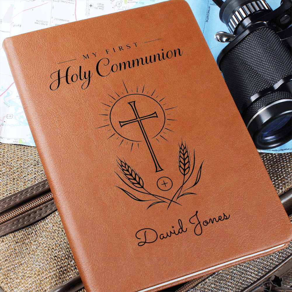 My First Holy Communion Journal — Personalized Keepsake with Radiant Cross & Wheat Design