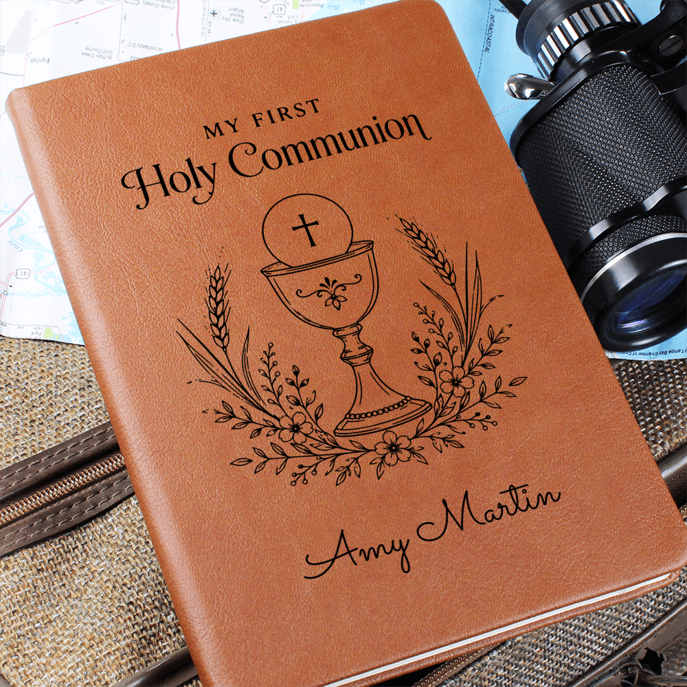 My First Holy Communion Journal — Personalized Keepsake with Chalice & Wheat Wreath Design