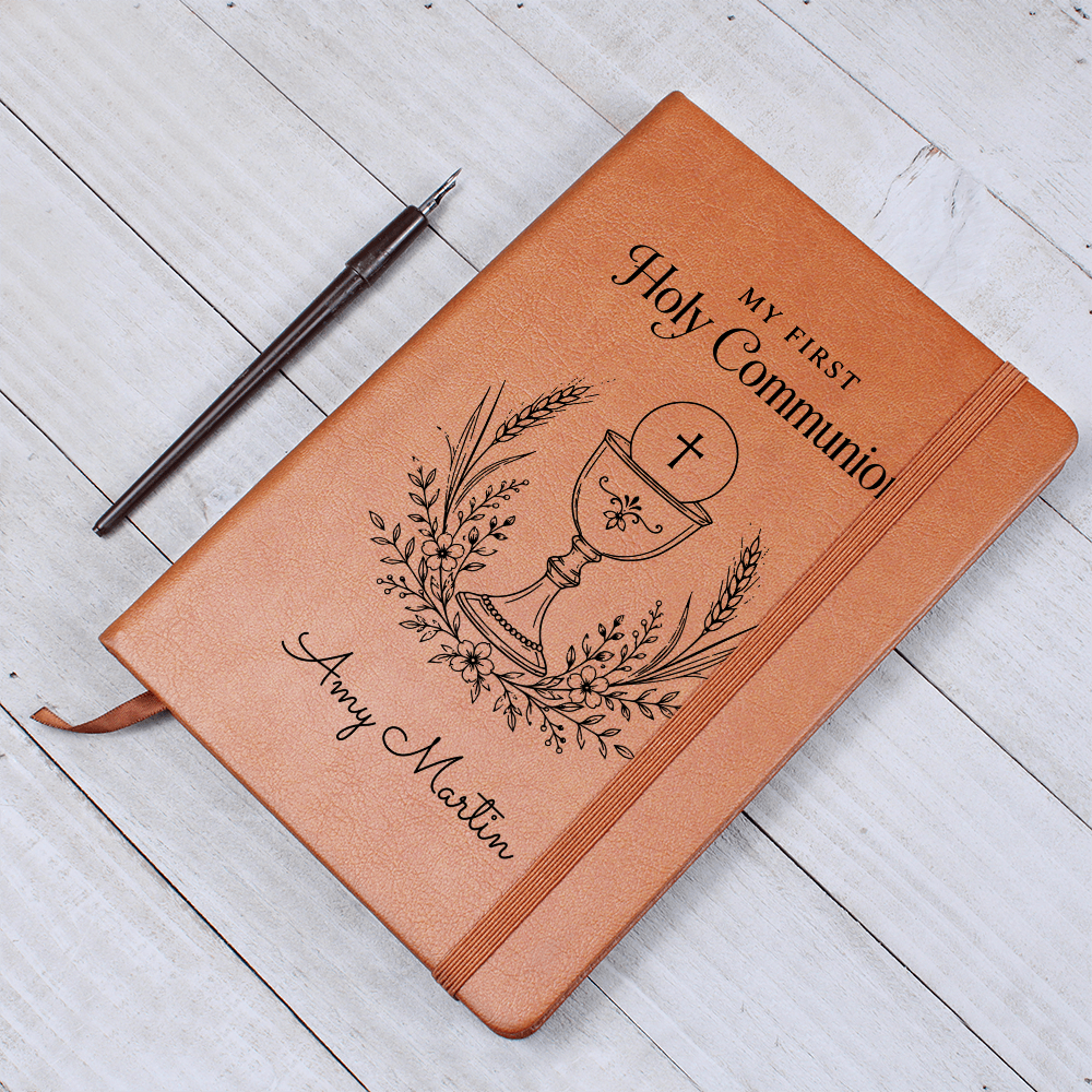 My First Holy Communion Journal — Personalized Keepsake with Chalice & Wheat Wreath Design