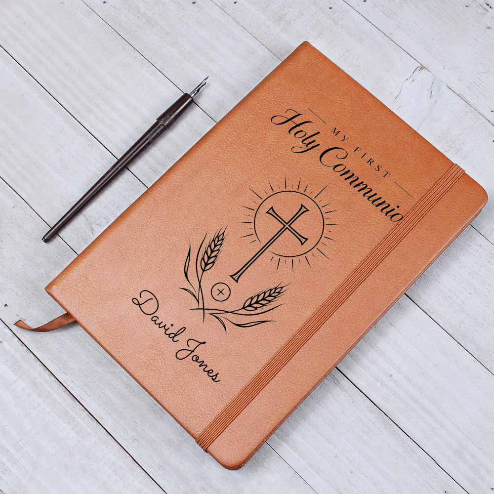 My First Holy Communion Journal — Personalized Keepsake with Radiant Cross & Wheat Design