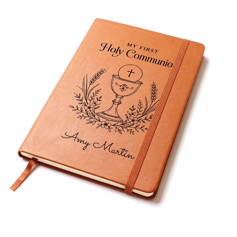 My First Holy Communion Journal — Personalized Keepsake with Chalice & Wheat Wreath Design