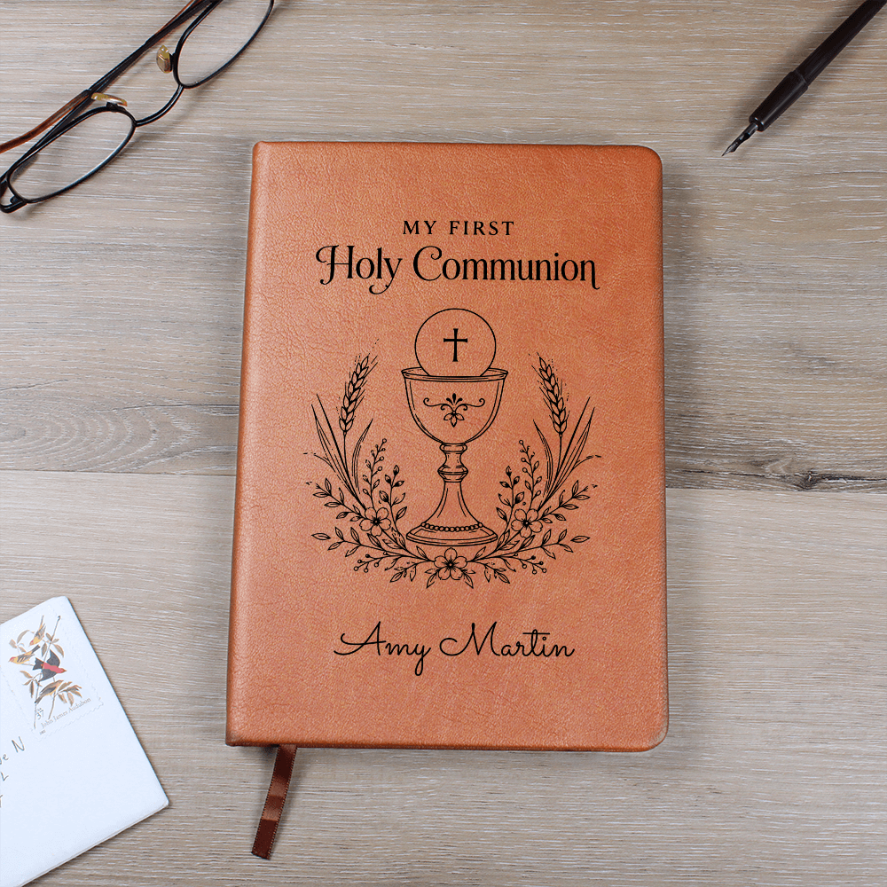 My First Holy Communion Journal — Personalized Keepsake with Chalice & Wheat Wreath Design