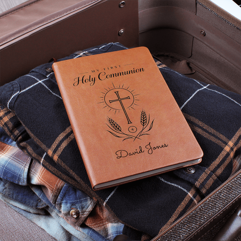 My First Holy Communion Journal — Personalized Keepsake with Radiant Cross & Wheat Design