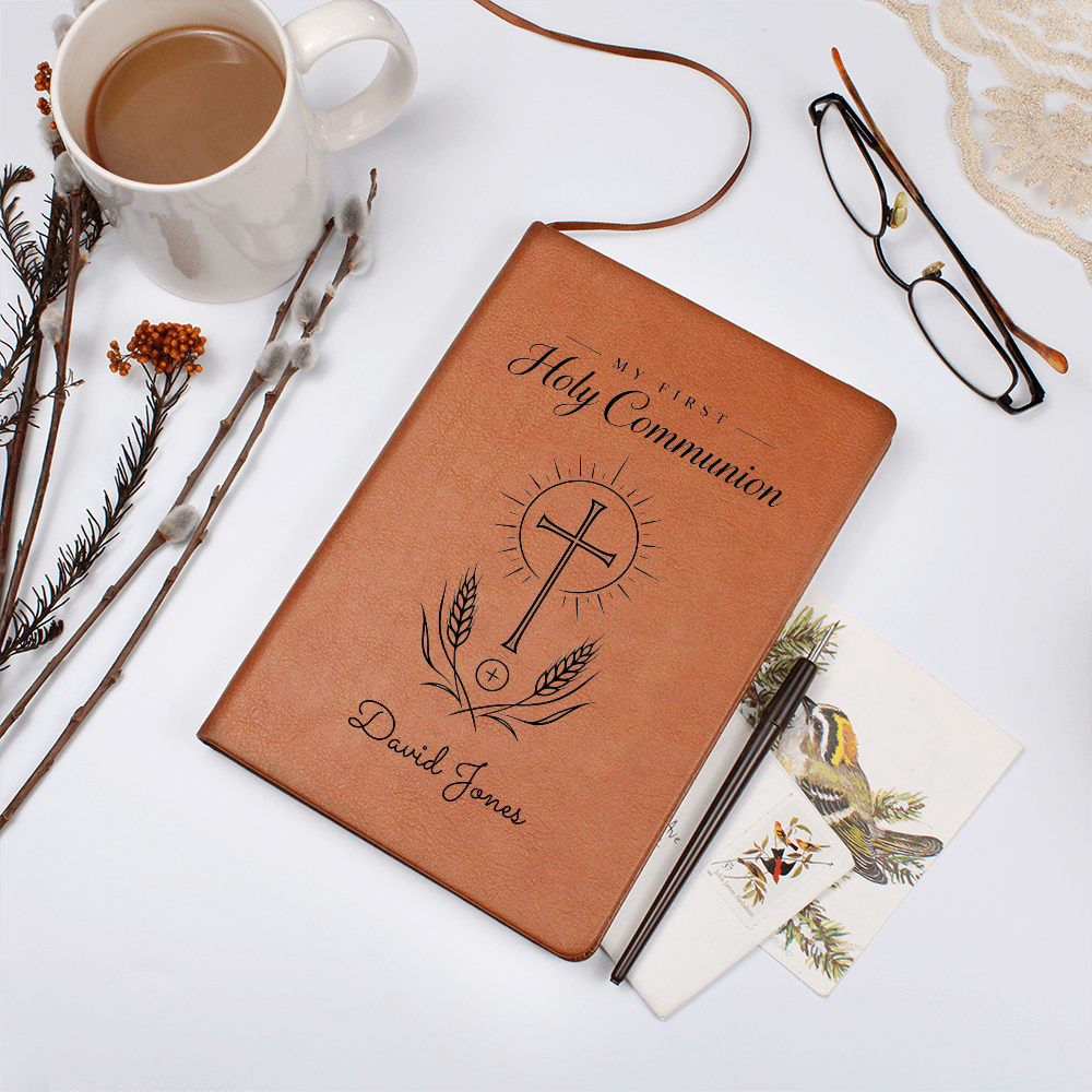 My First Holy Communion Journal — Personalized Keepsake with Radiant Cross & Wheat Design