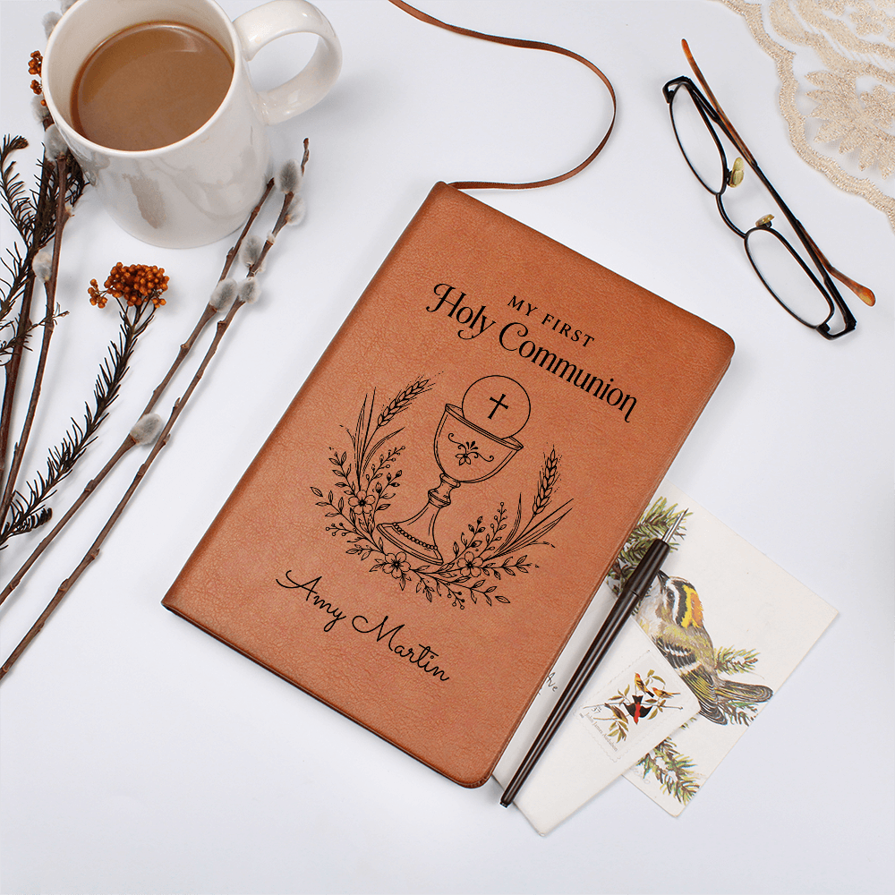 My First Holy Communion Journal — Personalized Keepsake with Chalice & Wheat Wreath Design