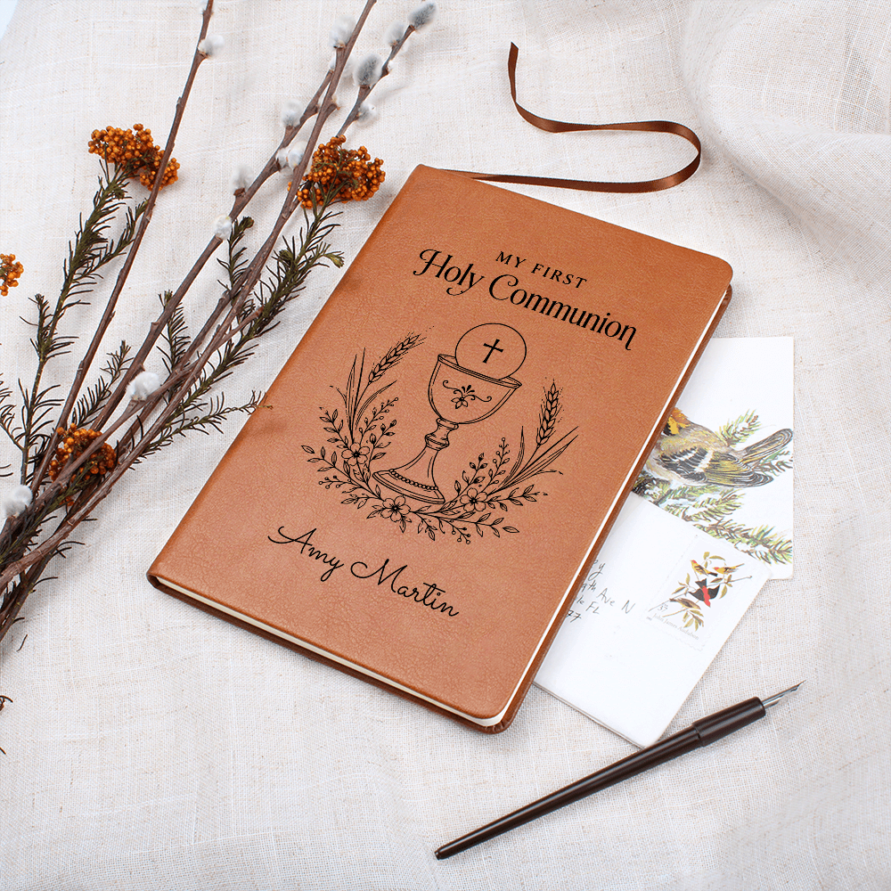 My First Holy Communion Journal — Personalized Keepsake with Chalice & Wheat Wreath Design