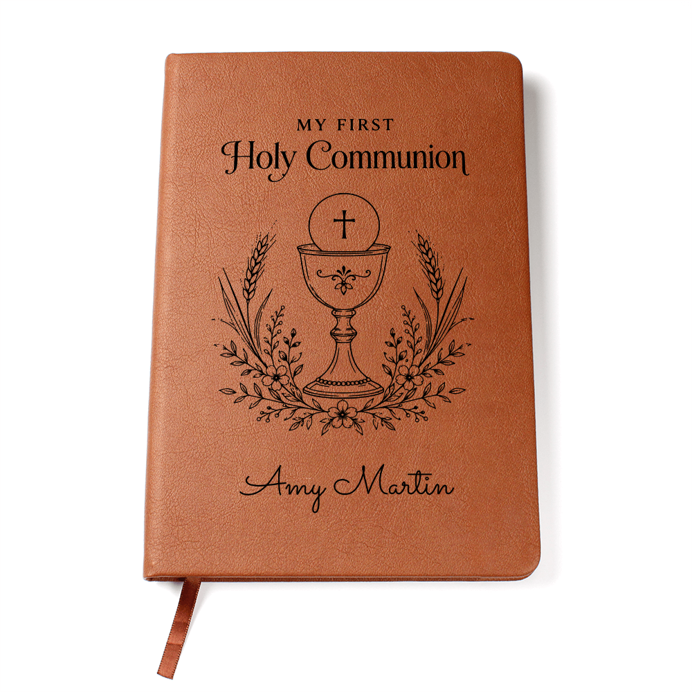My First Holy Communion Journal — Personalized Keepsake with Chalice & Wheat Wreath Design