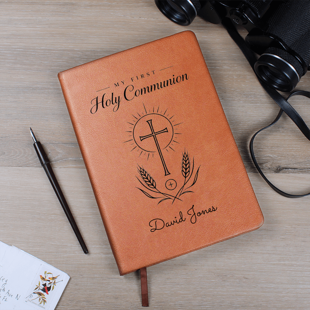 My First Holy Communion Journal — Personalized Keepsake with Radiant Cross & Wheat Design
