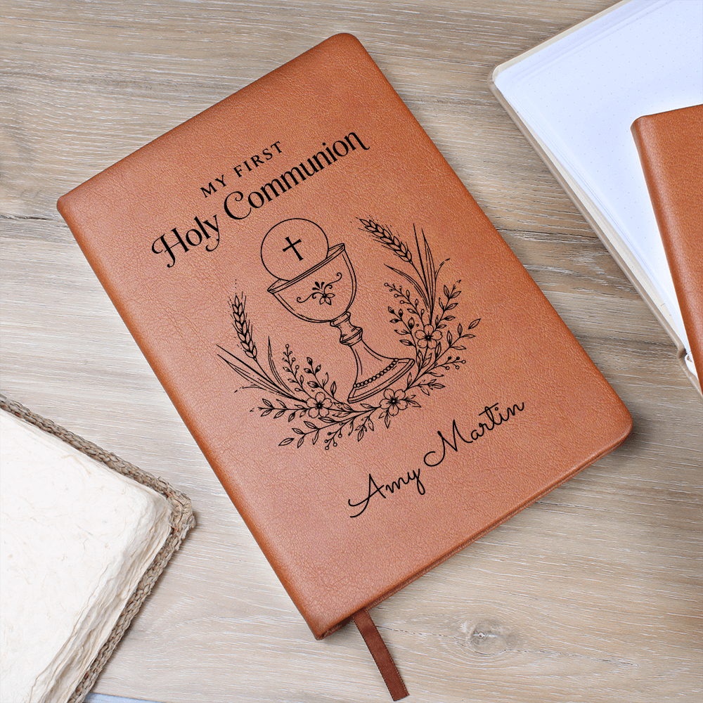 My First Holy Communion Journal — Personalized Keepsake with Chalice & Wheat Wreath Design