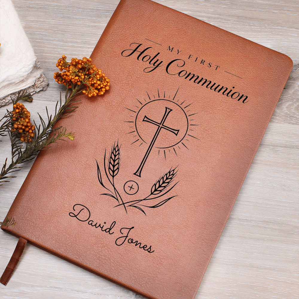 My First Holy Communion Journal — Personalized Keepsake with Radiant Cross & Wheat Design