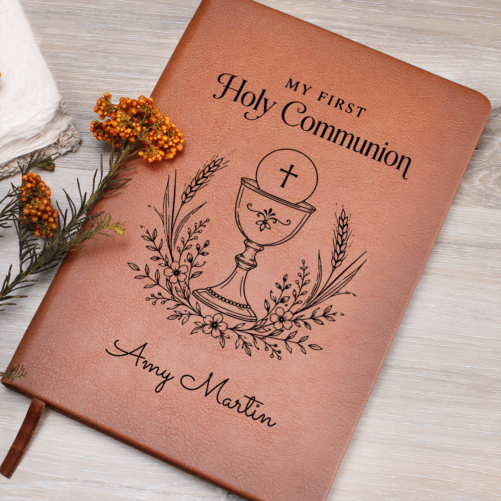 My First Holy Communion Journal — Personalized Keepsake with Chalice & Wheat Wreath Design