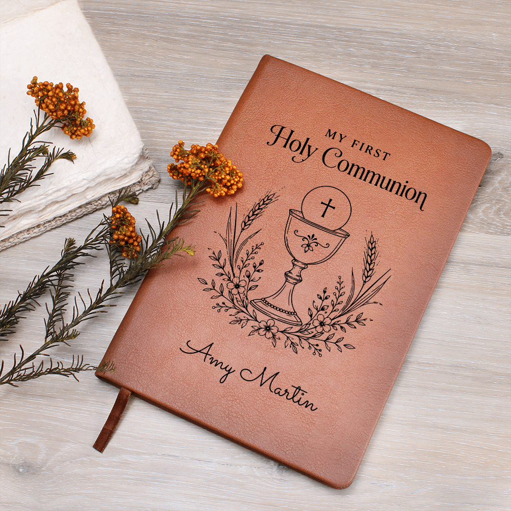 My First Holy Communion Journal — Personalized Keepsake with Chalice & Wheat Wreath Design
