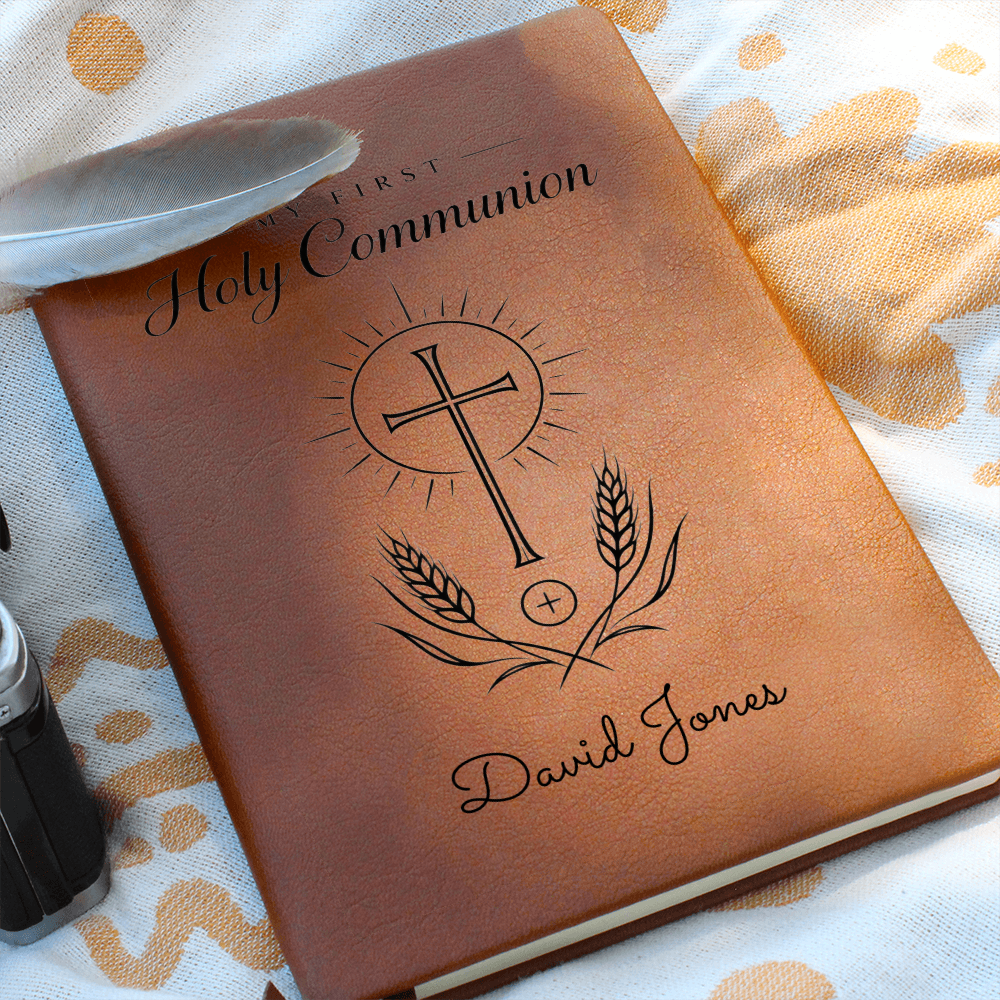 My First Holy Communion Journal — Personalized Keepsake with Radiant Cross & Wheat Design