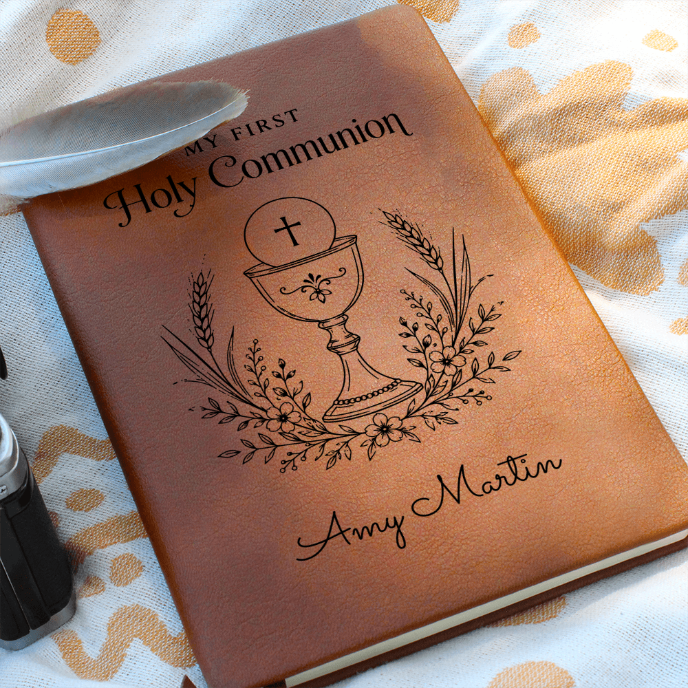 My First Holy Communion Journal — Personalized Keepsake with Chalice & Wheat Wreath Design