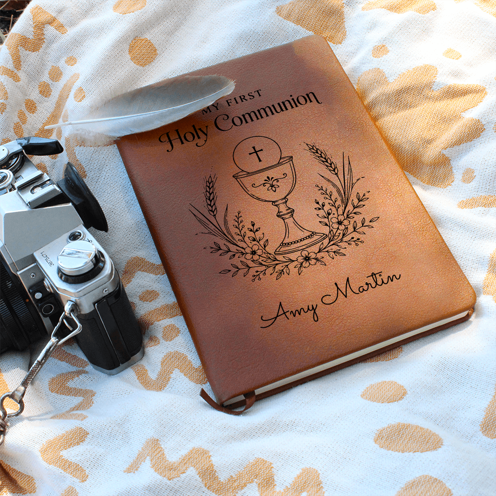 My First Holy Communion Journal — Personalized Keepsake with Chalice & Wheat Wreath Design