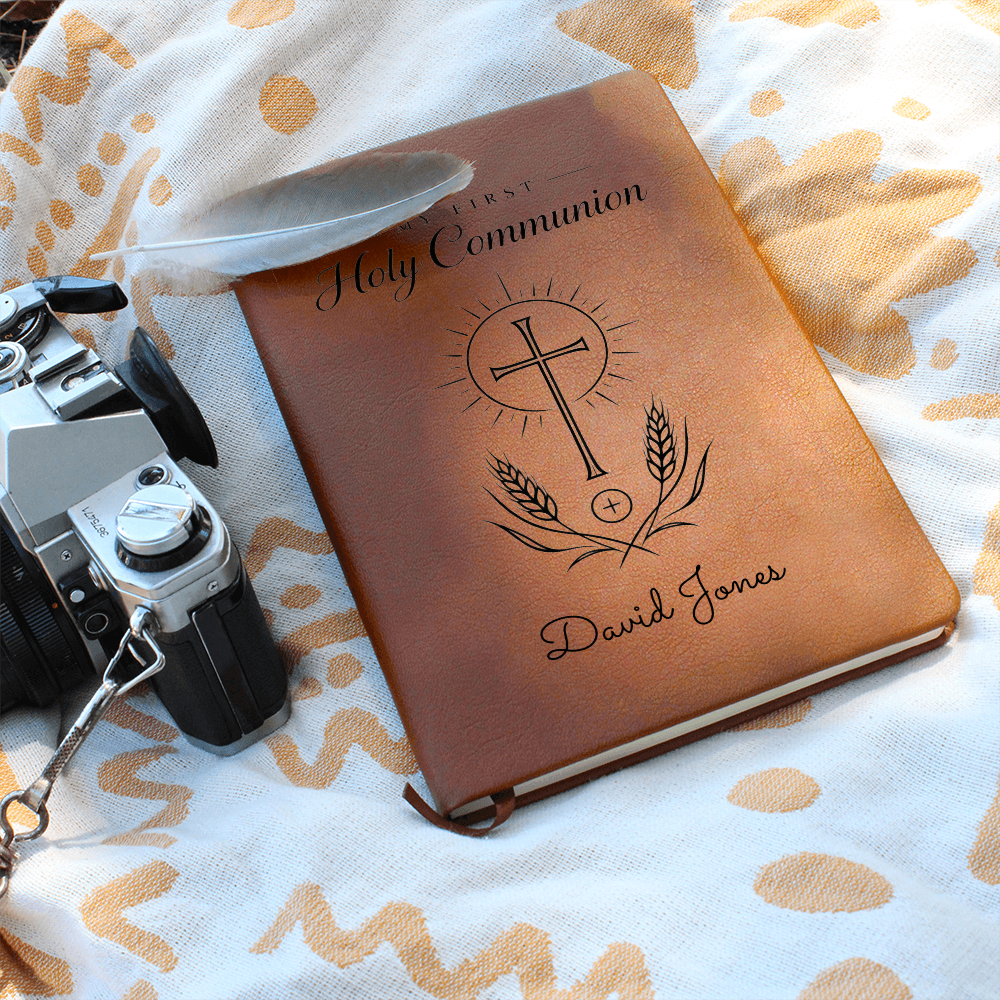 My First Holy Communion Journal — Personalized Keepsake with Radiant Cross & Wheat Design