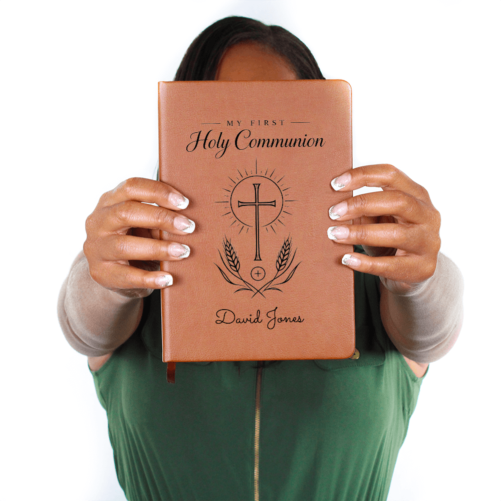 My First Holy Communion Journal — Personalized Keepsake with Radiant Cross & Wheat Design