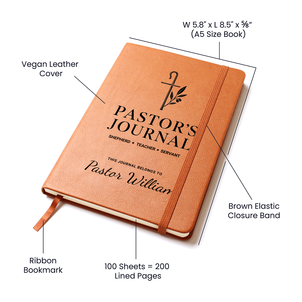 Pastor's Journal – Shepherd, Teacher, Servant | Personalized Leather Journal, Pastor Appreciation Gift