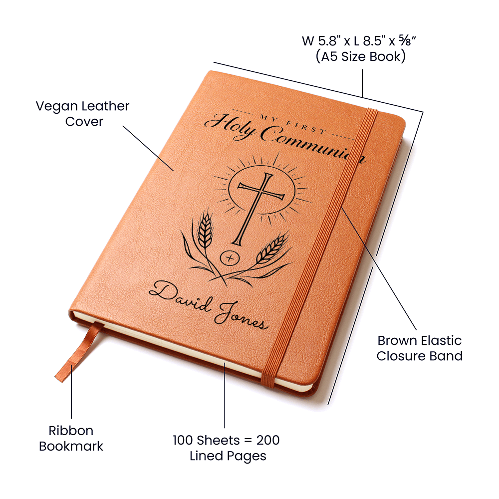 My First Holy Communion Journal — Personalized Keepsake with Radiant Cross & Wheat Design