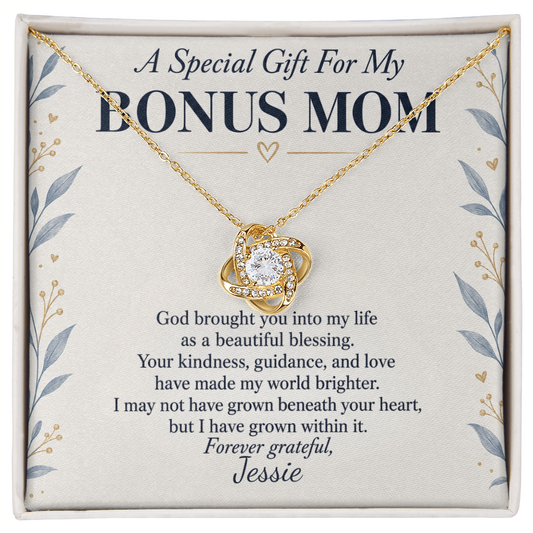 Bonus Mom Blessing Love Knot Necklace – Faith Gift from Bonus Son or Daughter
