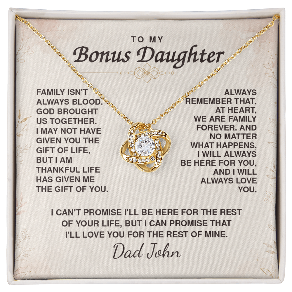 To My Bonus Daughter Love Knot Necklace – Personalized Gift from Bonus Mom or Dad