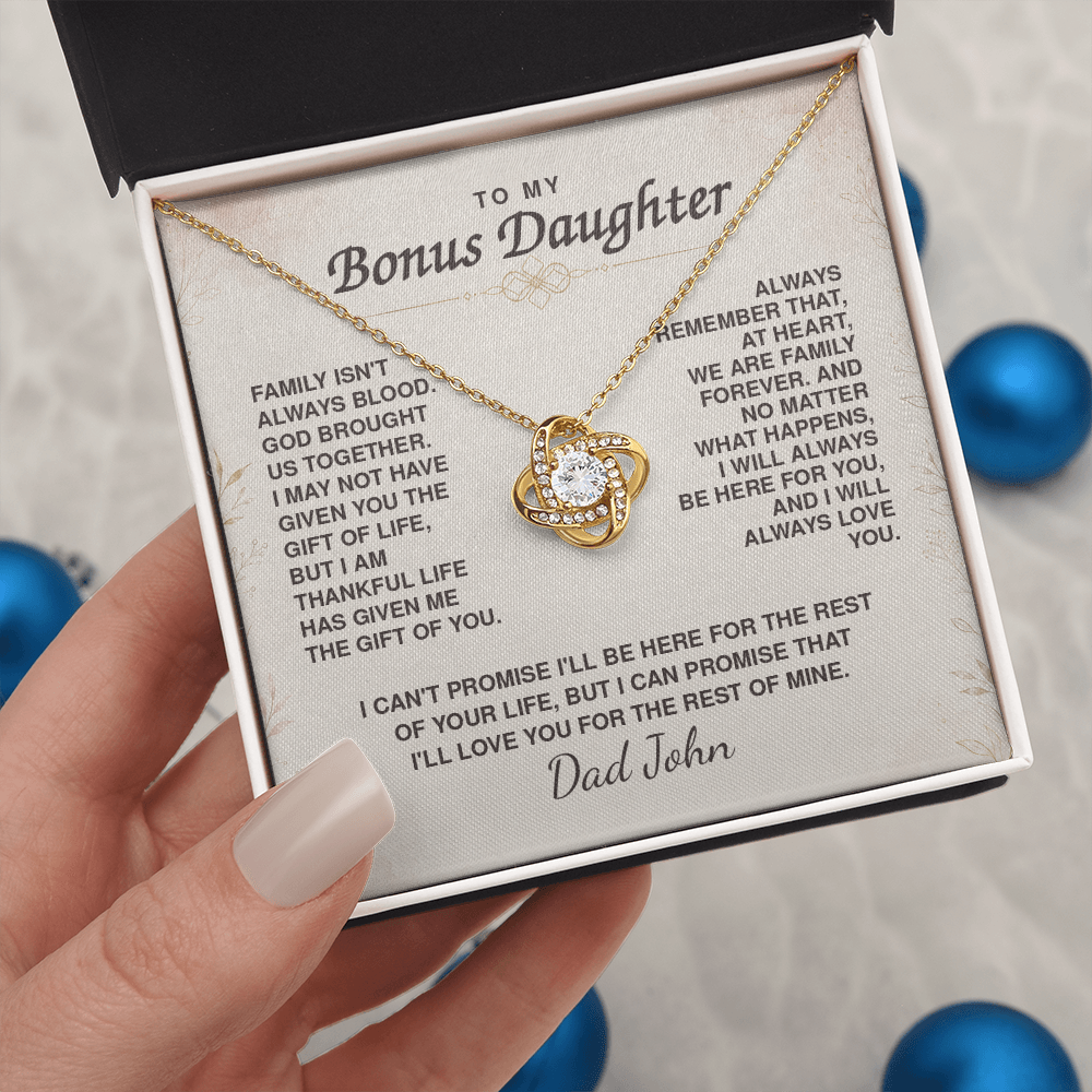 To My Bonus Daughter Love Knot Necklace – Personalized Gift from Bonus Mom or Dad