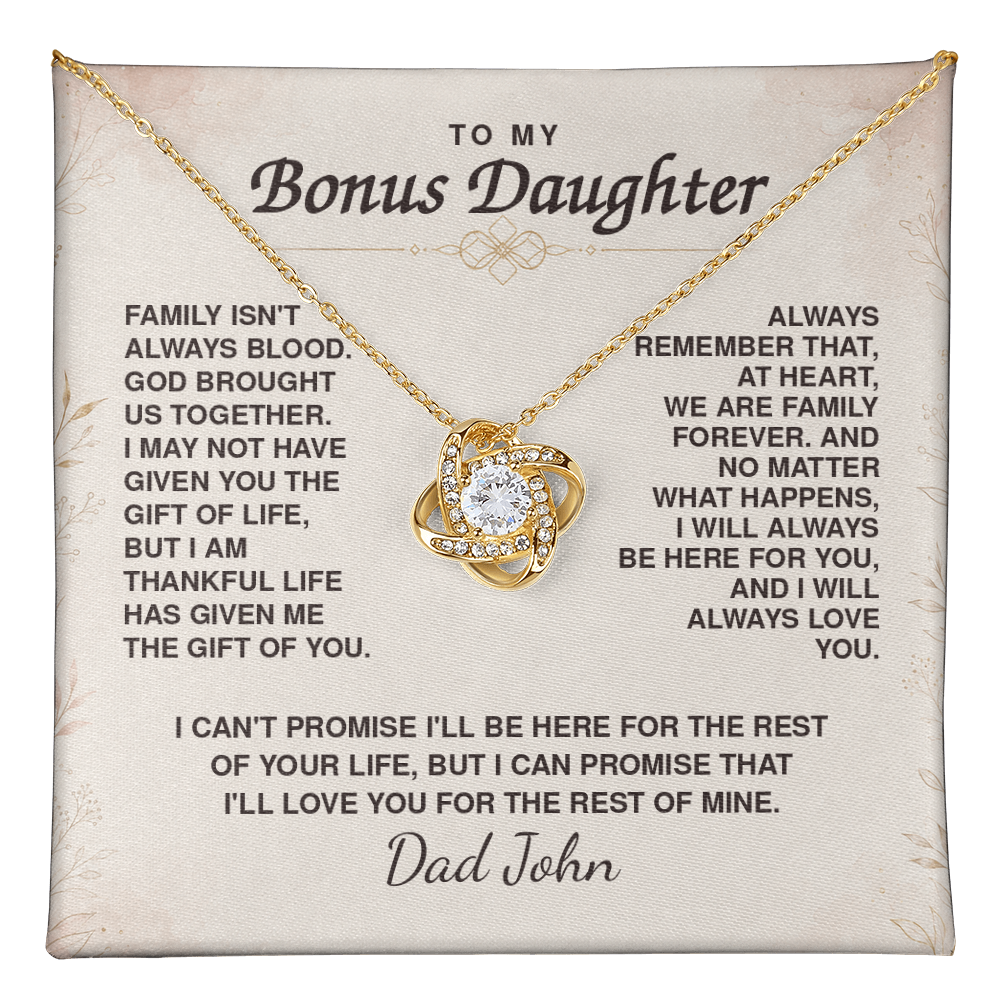 To My Bonus Daughter Love Knot Necklace – Personalized Gift from Bonus Mom or Dad
