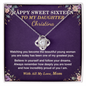 Sweet 16 birthday gift for daughter from Mom: love knot necklace with Happy Sweet Sixteen card