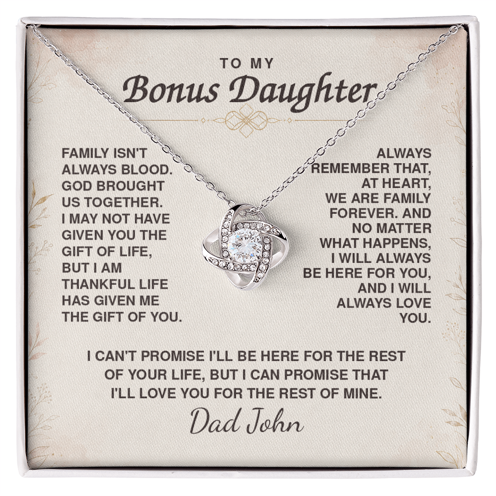 To My Bonus Daughter Love Knot Necklace – Personalized Gift from Bonus Mom or Dad