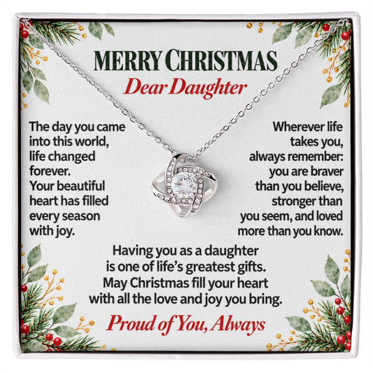Christmas gift for daughter: love knot necklace with Merry Christmas Dear Daughter card