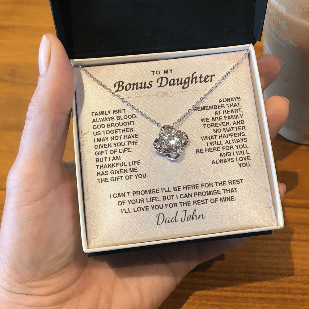 To My Bonus Daughter Love Knot Necklace – Personalized Gift from Bonus Mom or Dad