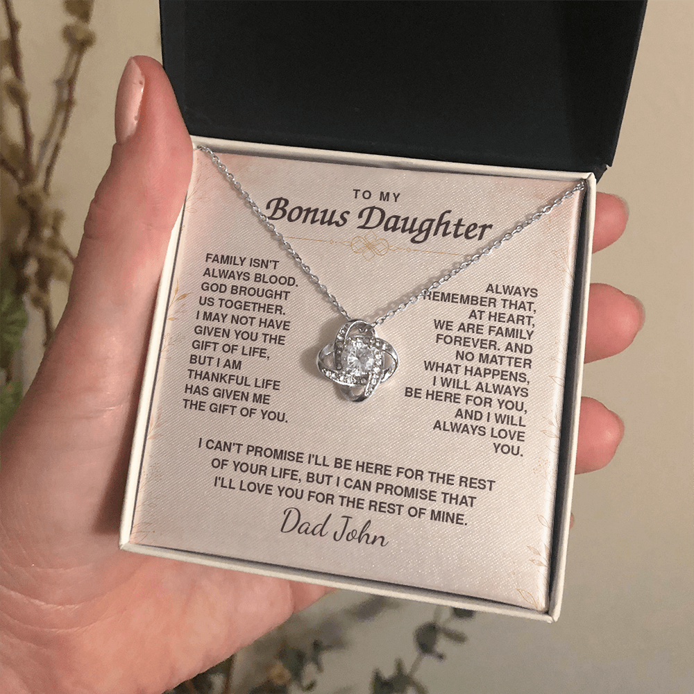 To My Bonus Daughter Love Knot Necklace – Personalized Gift from Bonus Mom or Dad