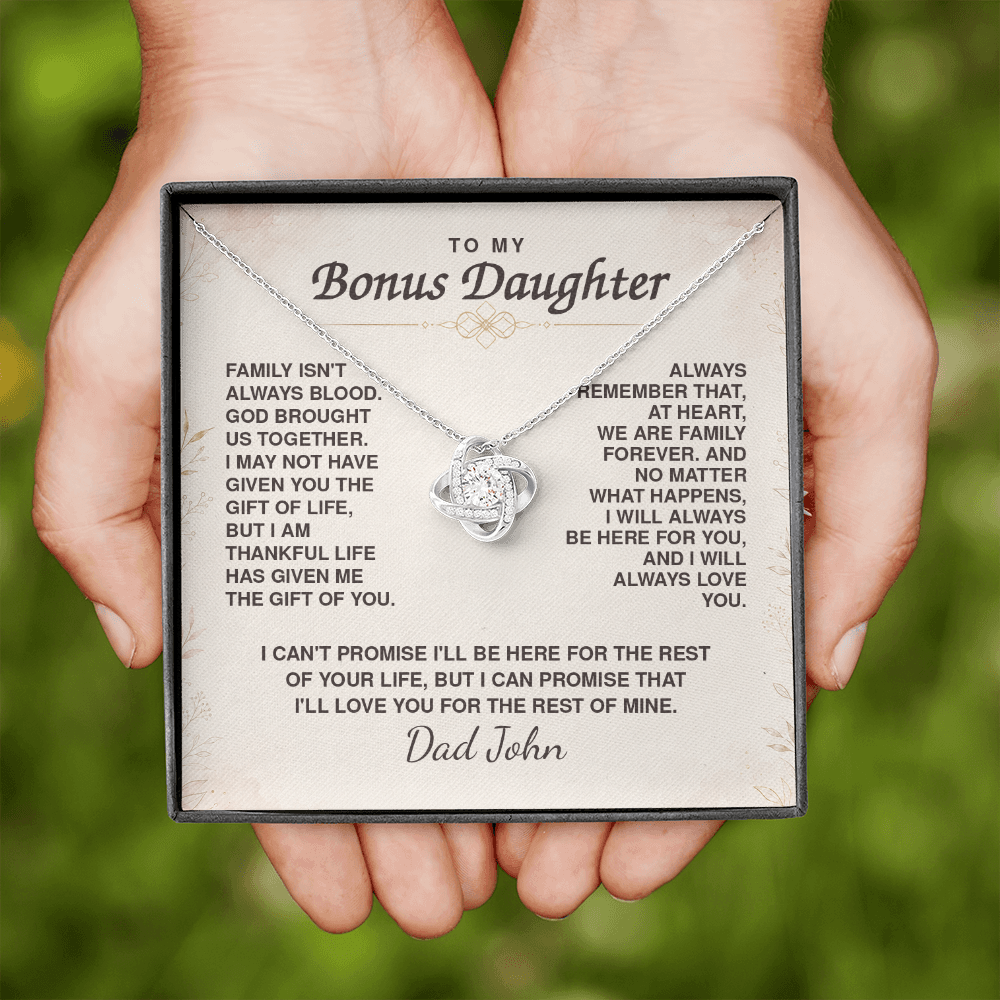 To My Bonus Daughter Love Knot Necklace – Personalized Gift from Bonus Mom or Dad