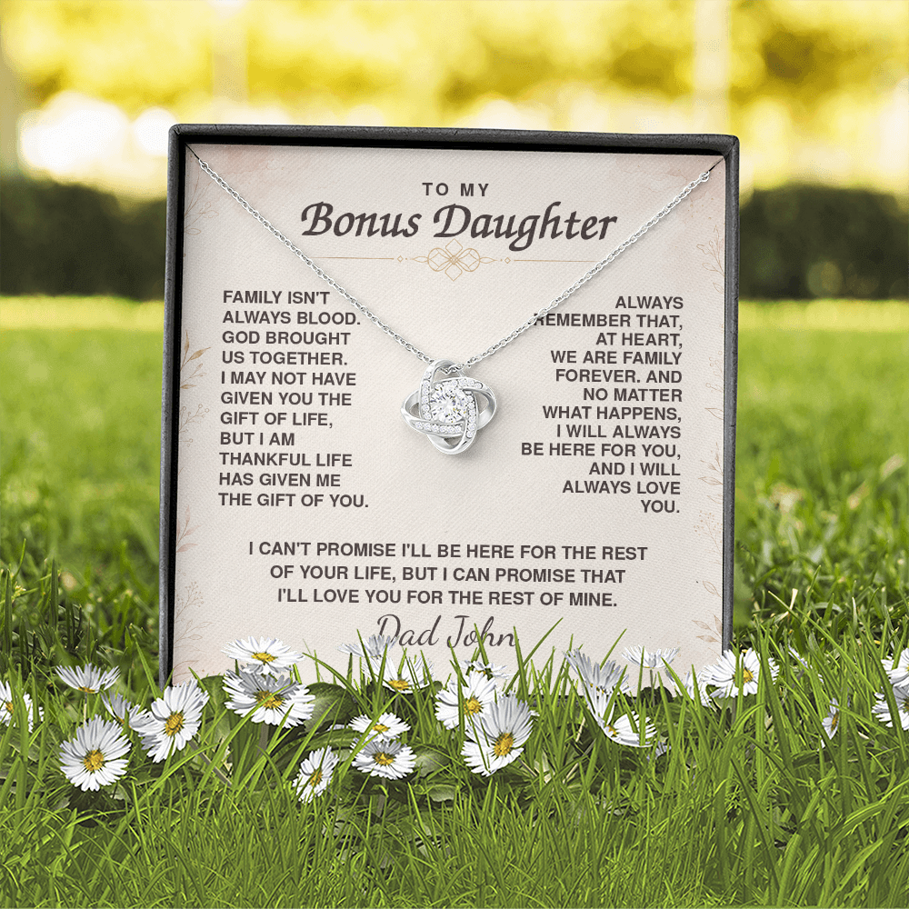To My Bonus Daughter Love Knot Necklace – Personalized Gift from Bonus Mom or Dad