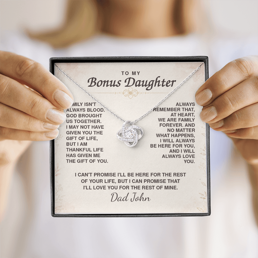 To My Bonus Daughter Love Knot Necklace – Personalized Gift from Bonus Mom or Dad