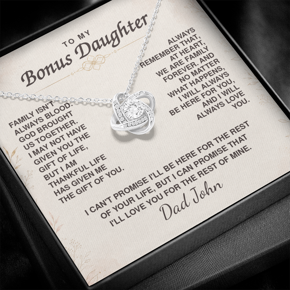 To My Bonus Daughter Love Knot Necklace – Personalized Gift from Bonus Mom or Dad