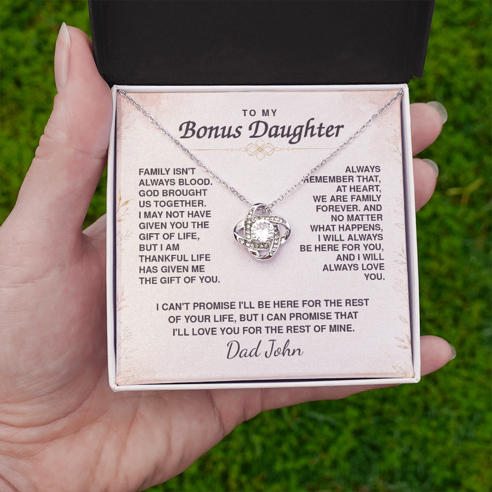 To My Bonus Daughter Love Knot Necklace – Personalized Gift from Bonus Mom or Dad
